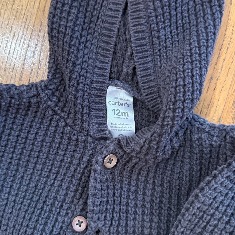 Carter's Grey and White Knit Hooded Cardigans Size 12 months GUC - Picture 2 of 6